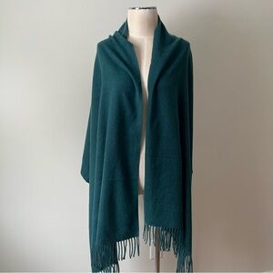 SKY Cashmere Large Wool Scarf Teal Blue Shawl Fringe Oversized